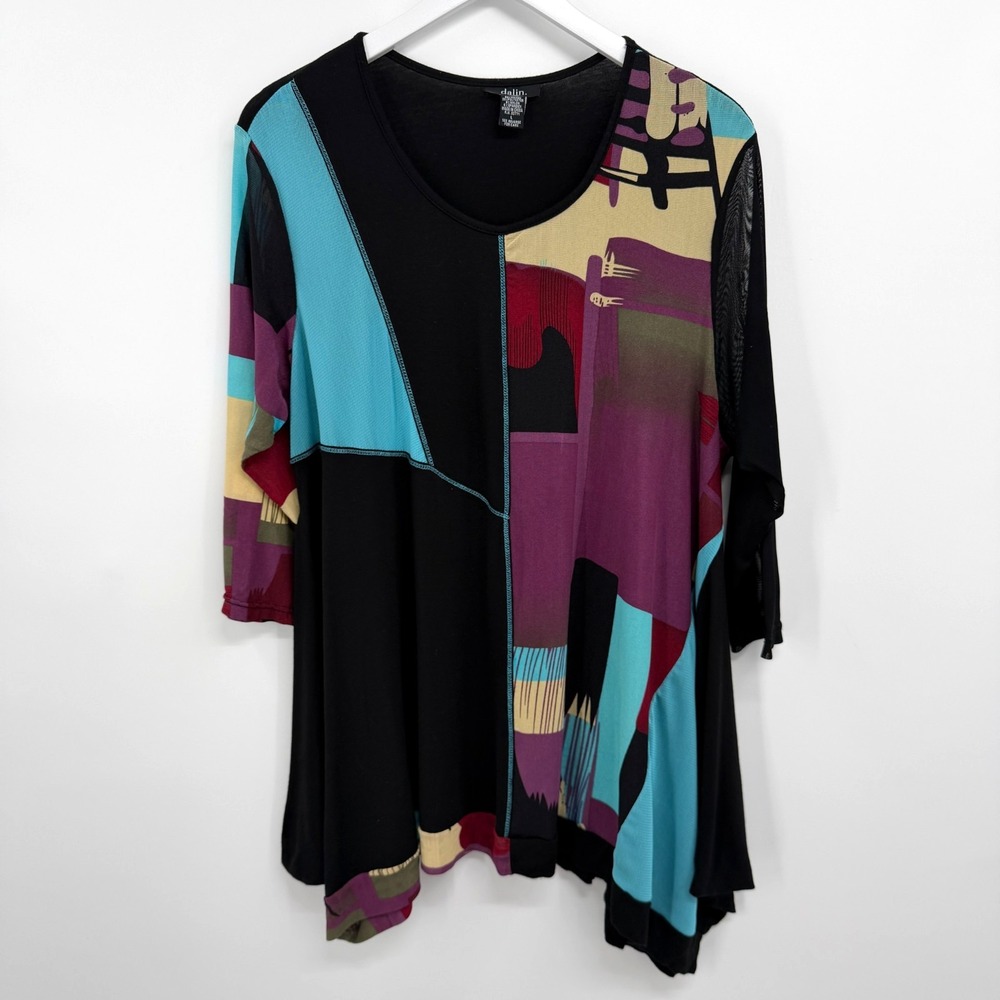 Dalin Tunic Top Shirt Large Mesh Knit Patchwork Lagenlook Wearable Art Gallery